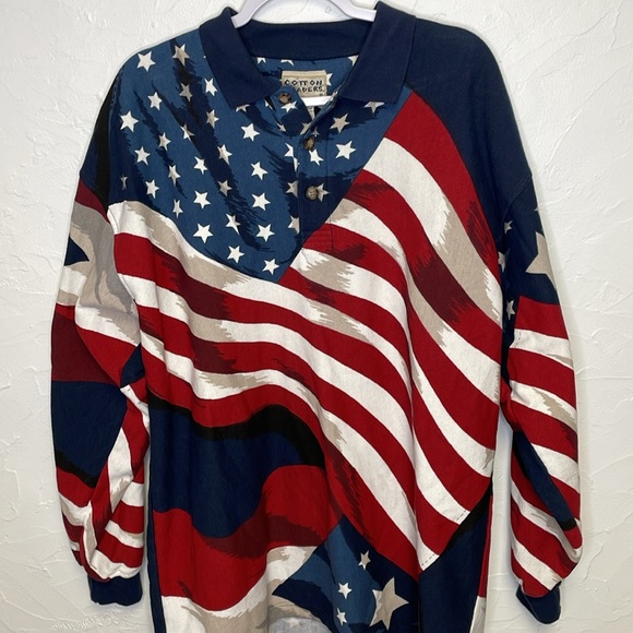 Cotton Traders Vintage American Flag Print Long Sleeve Shirt - Picture 2 of 5